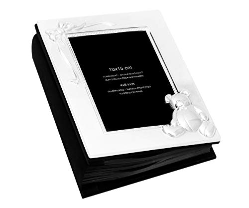 Brillibrum Design Fotoalbum mit Bärchen Fotobuch versilbert anlaufgeschützt mit schwarzen Seiten für 100 Fotos 10x15 cm Erinnerungsalbum von Brillibrum