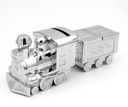 Brillibrum Design Kinder Spardose Zug Milchzahndose versilbert Lockendose Taufgeschenk Sparschwein Lokmotive (Ohne Gravur) von Brillibrum
