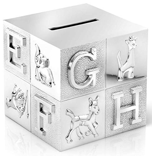 Brillibrum Design Kindersparbüchse ABC Würfel mit personalisiert Metall Gelddose als Geschenkidee zur Einschulung für Kinder Geldgeschenk zum Schulanfang mit Namen Gravur von Brillibrum