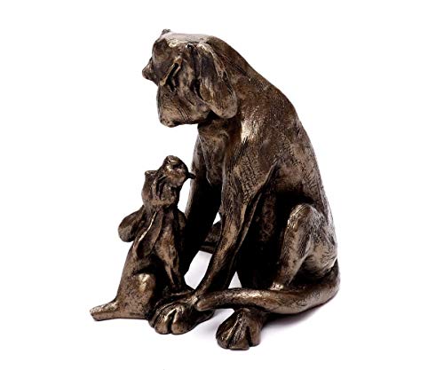 Brillibrum Design Moderne Hunde Figur Bronze in Handarbeit gefertigt schwere Skulptur Hund aus Kunstharz Hundefigur mit Welpe Dog Sculpture Jagdhund mit Welpen Antik-Stil Unikat von Brillibrum