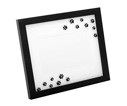 Brillibrum Design Passepartout Bilderrahmen Hund schwarzer Fotorahmen mit Pfotenabdrücken Tapsen Rahmen schwarz matt Format 10x15 (Variante 3, Gravur bis 30 Zeichen) von Brillibrum