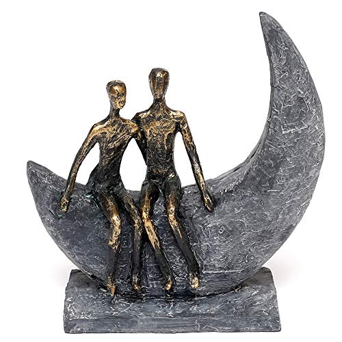 Brillibrum Design Skulptur Liebespaar Mond Schaukel aus Polyresin gefertigt Bronze farbende Kunst Figur Freundschaft Statue Moon Liebevolle Deko (Variante 1) von Brillibrum