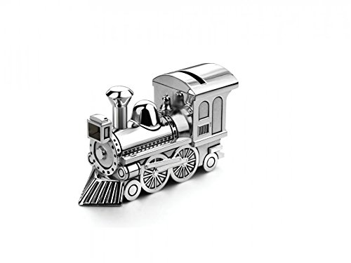 Brillibrum Design Spardose Zug versilbert mit Wunschgravur Eisenbahn-Sparbüchse Kinder Sparschwein Lokomotive Personalisiert (Gravur bis 25 Zeichen) von Brillibrum