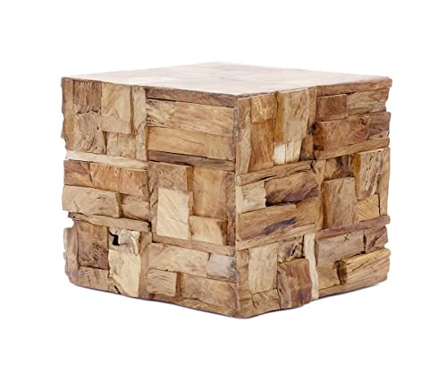 Brillibrum Design | Teakholz Beistelltisch | Treibholzhocker Teakholz Mosaik | Handmade | quadtaischer Couchtisch | 40 x 55 x 55 cm (H x B x T) von Brillibrum