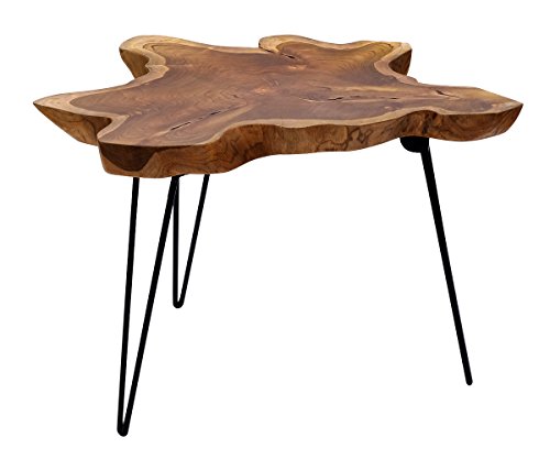 Brillibrum Design Teakholz Klapptisch Wohnzimmertisch Holz Beistelltisch einzigartige Teak Tischplatte auf Metallgestell Couchtisch Holz Baumscheibe klappbar Teaktisch 45 cm Höhe von Brillibrum