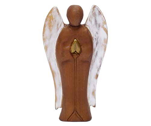 Brillibrum Design Teakholz Schutzengel Glücksbringer Handgemachte Engel Figur Holzengel betend Talisman Taufe Trauer (Bemalt, Groß:30x16x6,2cm) von Brillibrum