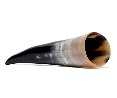 Brillibrum Design Trinkhorn Becher echtes Kuhhorn poliert mit Griff Wikinger Becher Trink-Gefäß aus Horn Bierkrug Mittelalter Unikat Horntasse Met (200 ml, poliertes Kuhhorn) von Brillibrum