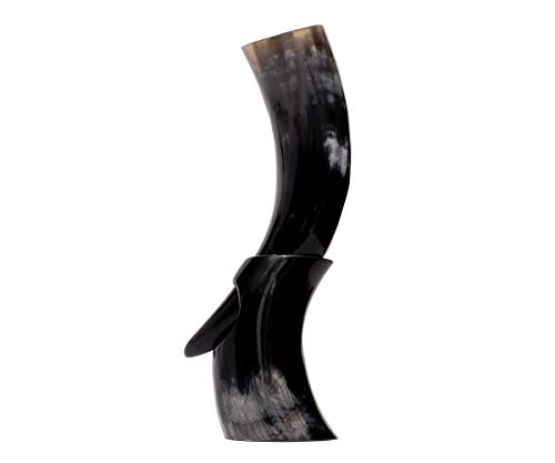 Brillibrum Design Trinkhorn Becher echtes Kuhhorn poliert mit Griff Wikinger Becher Trink-Gefäß aus Horn Bierkrug Mittelalter Unikat Horntasse Met (400 ml, Kuhhorn mit Hornständer) von Brillibrum