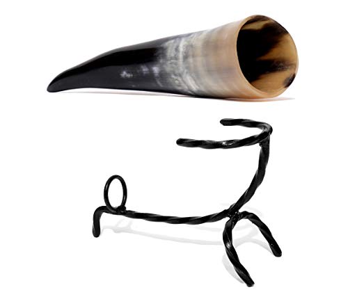 Brillibrum Design Trinkhorn Becher echtes Kuhhorn poliert mit Griff Wikinger Becher Trink-Gefäß aus Horn Bierkrug Mittelalter Unikat Horntasse Met (600 ml, Kuhhorn poliert mit Ständer) von Brillibrum