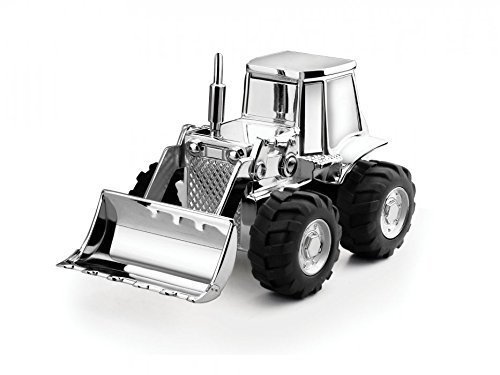 Brillibrum Design Versilberte Spardose Bagger mit Namen Gravur Traktor Sparschwein Radlader glänzend anlaufgeschützt Inkl. Wunschgravur von Brillibrum