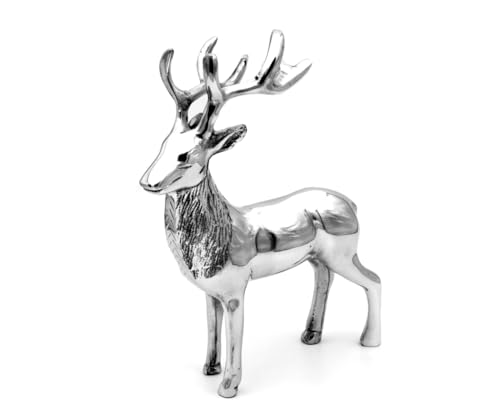 Brillibrum Design große Dekofigur Hirsch aus Aluminium Weihnachtsdeko Silber Figur Rentier aus Metall Deko Hirsch Silber stehend REH (Variante 1 : 45x12x40 cm) von Brillibrum