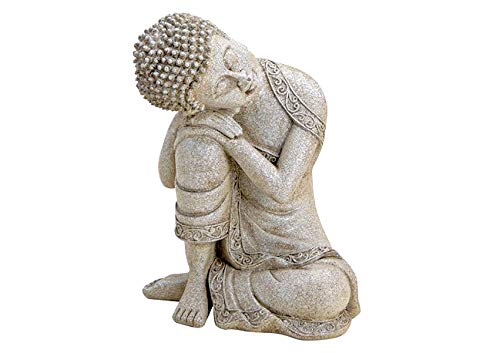 Brillibrum Design ruhende Buddha Skulptur grau Stein farbend Buddhafigur schlafend 18,5 cm Buddha Deko kniehend sitzend Meditierend Dekofigur Feng Shui aus Polyresin von Brillibrum