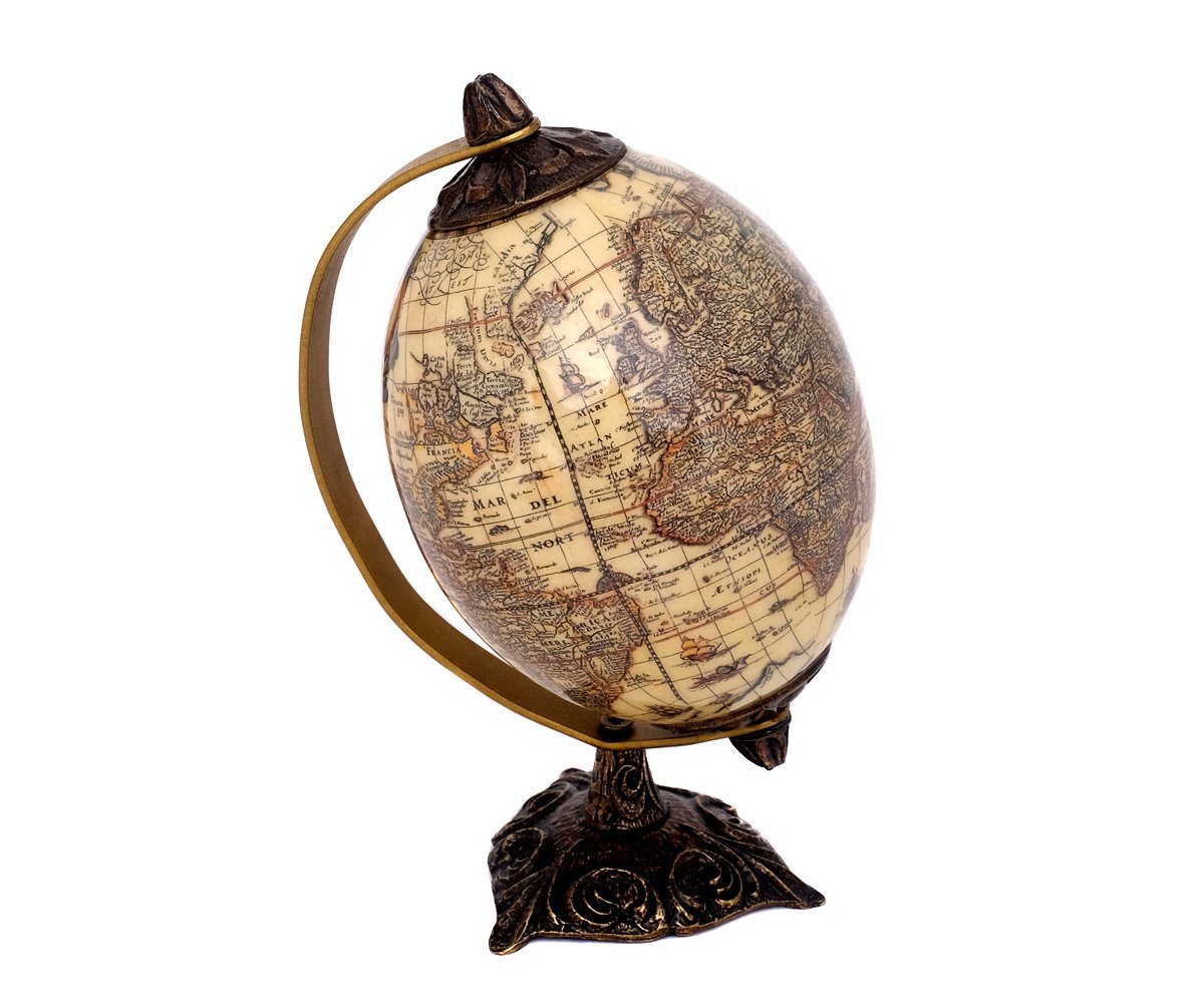 Brillibrum Globus Antikglobus Weltkugel Globus echtes Straußenei Globus Dekoration Standfigur Erde Globusei Afrika Big 5 Landkarte antik Deko Straußenei Figur von Brillibrum