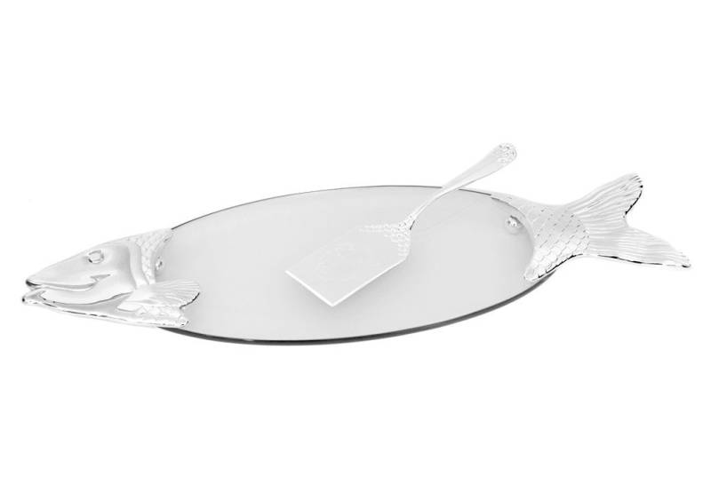 Brillibrum Servierplatte Fischplatte Lachsplatte mit Heber Glas versilbert Servierplatte, 1 von Brillibrum