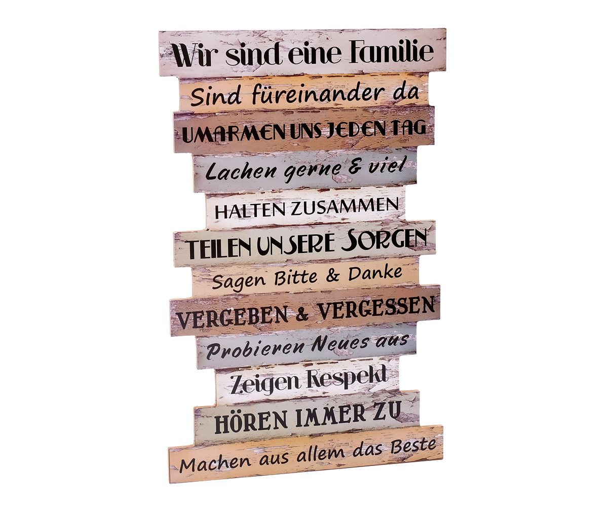 Brillibrum Wandbild Wandbild Familienregeln Schild Wanddekoration aus Holz Familien Schild Vintage Holzbild mit Sprüchen, 1 von Brillibrum