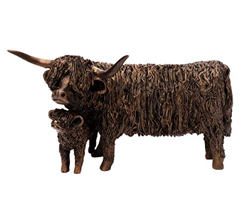 Deko Skulptur Kuh Highland Rinder Bronzefigur Bulle Dekoration Bauernhoftier Kunstfigur Cattle (Modell 1) von Brillibrum