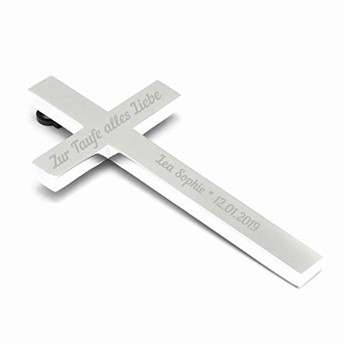 Brillibrum Design versilbertes Kreuz mit Gravur Kruzifix aus Metall Wandkreuz Silber Jesus Dekokreuz Taufgeschenk personalisiert Wandekoration versilbertes Kreuz (Gravur bis 15 Zeichen) von Brillibrum
