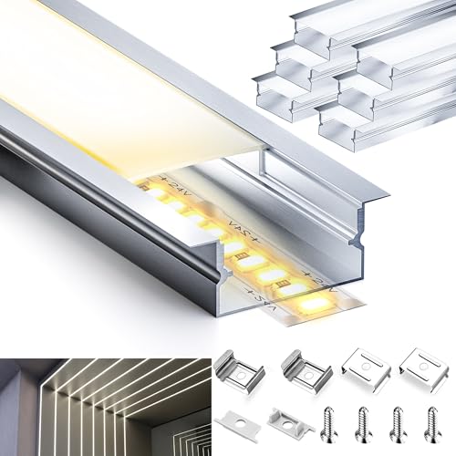 Brillivanture Alu LED Profil 6 x 2m U-Form, inkl. LED Diffusor & Abdeckung, passend für 12.4 mm Strip, 6x milchige Cover, indirektes Licht, LEDAluminium Profil, Schiene 2m von Brillivanture