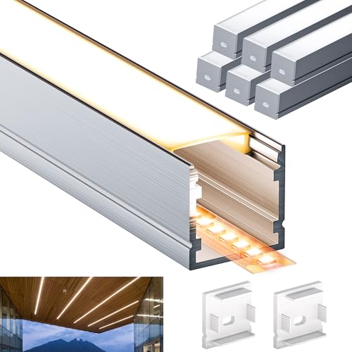 Brillivanture LED Profil 6x Abdeckung Opal, 6x 2m U Profil Aluminium für LED-Streifen, 12 Endkappen, Diffusor Schiene für Wand & Decke, Profilgröße 2000 x 20 x 20 mm von Brillivanture