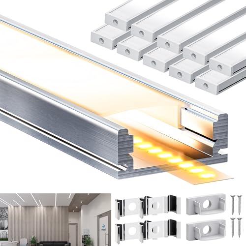 Brillivanture LED Schiene 10x2 m U-Form aus LED Aluminium Profil, für 12 mm Strip, mit 10x milchigem LEDDiffusor, geeignet für indirektes Licht, vielseitig als Kanalleiste von Brillivanture