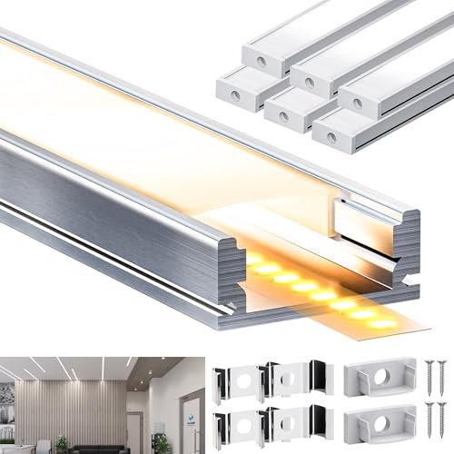 LED Profil 6×2 m U-Form LED Schiene mit 6 milchigen Abdeckungen, für 12 mm Streifen geeignet, ideal als Aluminium Profil für indirekte Beleuchtung von Brillivanture
