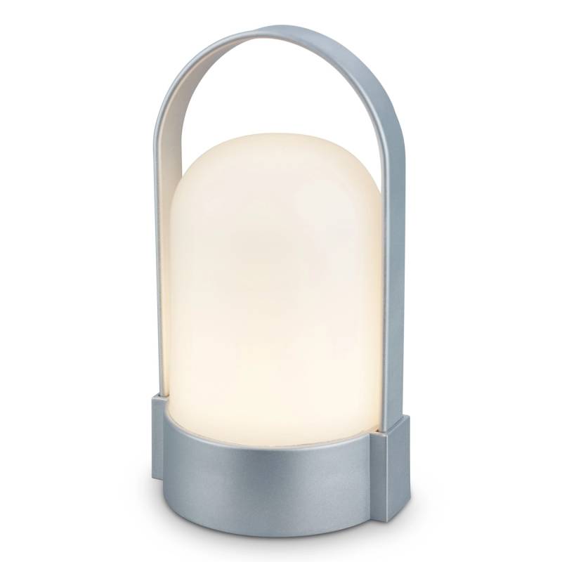 Brilo Akku-LED-Tischleuchte Chrom-Matt Ø 8,5 cm x 15,5 cm von Brilo