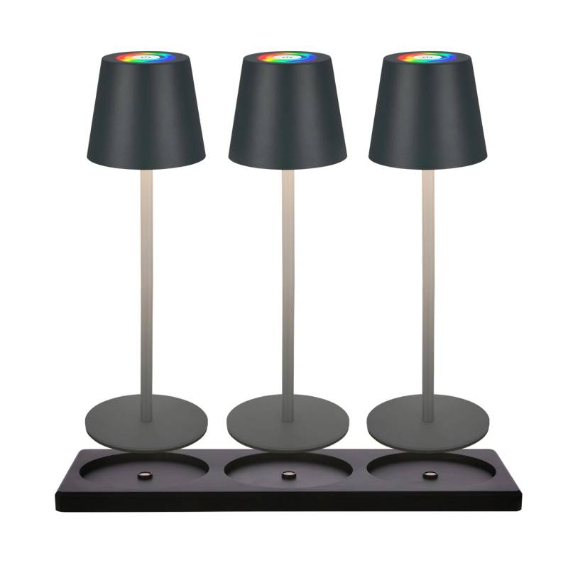 Brilo Akku-Tischleuchte Cilano 3er-Set RGB Dimmbar Touch Schwarz von Brilo