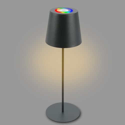 BRILONER - LED Tischlampe kabellos mit Touch, buntes RGB+W Licht, höhenverstellbar, Nachttischlampe, Leselampe, LED lampe, Campinglampe, Tischleuchte, Akku Lampe, Outdoor, 36x10,5 cm, Anthrazit von BRILONER