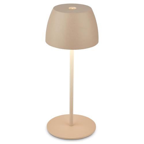 BRILONER - Mini LED Tischlampe kabellos IP44 mit Touch, stufenlos dimmbar, Akku & Lichtquelle tauschbar, Nachttischlampe, Dekolampe, USB-C, Akku Tischleuchte, Outdoorlampe, 8x20 cm (DxH), Beige von BRILONER