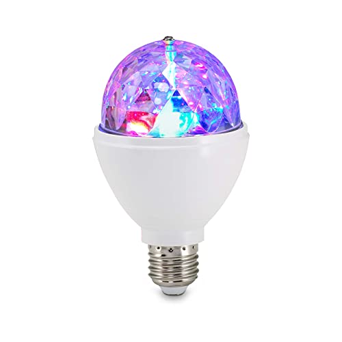 Briloner Leuchten 0528-003 LED Partylicht, Disco Lichteffekte, selbstdrehend, Farbwechsel, Leuchtmittel, LED Birne 3 W, für alle Lampen mit E27 Fassung, Kunststoff, 7.3 x 12.9 cm, Weiß von BRILONER