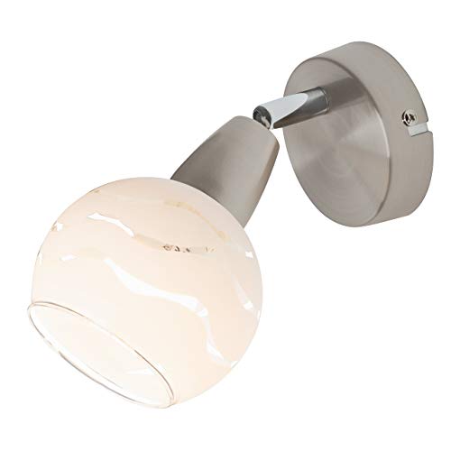 Briloner Leuchten 2046-012, Wandleuchte, Wandlampe mit dreh-und schwenkbarem Spot, eleganter Glas-Aufdruck, Fassung E14 max. 40 Watt, Metall, matt-Nickel, 8 x 8 x 10.5 cm von BRILONER