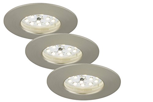 Briloner Leuchten 7231-032 LED Einbauleuchte, dimmbar, LED Strahler, Spots, Wohnzimmer, LED 230v, 5,5 Watt, 470 Lumen, Badezimmer / Bad geeignet IP44, energiesparend, 3er-Set, rund, matt-nickel von BRILONER