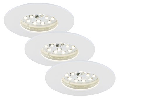 Briloner Leuchten 7231-036 LED Einbauleuchte, dimmbar, LED Strahler, Spots, Deckenstrahler, Wohnzimmer, 230v, 5,5W, 470 Lumen, Badezimmer geeignet IP44, energiesparend, 3er-Set, rund, weiß von BRILONER