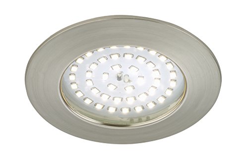 Briloner Leuchten 7233-012 LED Einbauleuchte, dimmbar, Einbaustrahler, LED Strahler, Spots, Deckenstrahler, Deckenspot, Lampen Wohnzimmer, led einbaustrahler 230v, Deckeneinbauleuchten, 10,5 Watt, 1000 Lumen, Badezimmer / Bad geeignet IP44, energiesparend, rund, matt-nickel [Energieklasse A+] von BRILONER