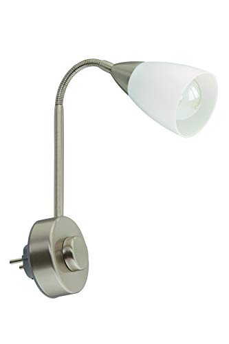 Briloner Leuchten Steckerlampe Flexarm, Steckerleuchte E14, Leselampe 25W, inkl. Drehdimmer, matt-nickel-weiß, Metall, 25 W von BRILONER