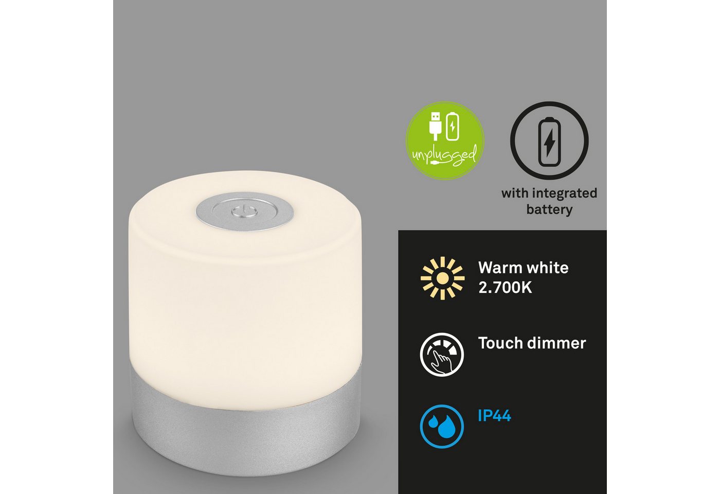 Briloner Leuchten Außen-Tischleuchte LED Tischlampe kabellos akku dimmbar Balkon Garten Camping, Warmweiß, LED fest integriert, 2700K, Tischleuchte, Akku, dimmbar, USB, IP44, verschiedene Farben von Briloner Leuchten