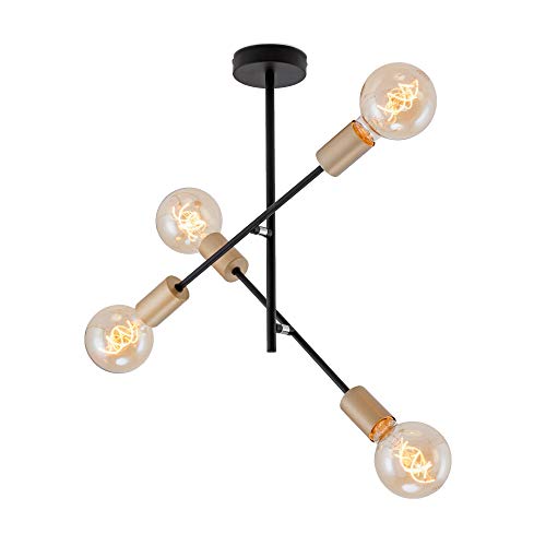 BRILONER Leuchten - Deckenleuchte, Deckenlampe mit 4 Spots im Retro/Vintage Design, Arme schwenkbar, E27, Metall, Maße: 41x40.2 cm, Schwarz-Pale-Gold von BRILONER