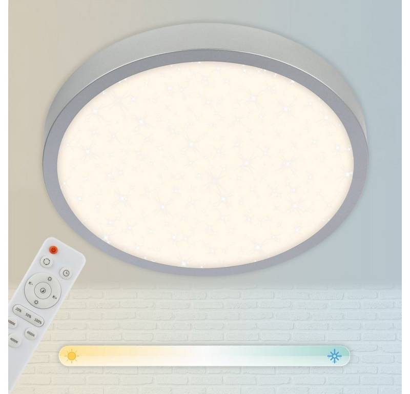 Briloner Leuchten Aufbauleuchte 3704-014, Sternenhimmel, CCT Farbtemperatursteuerung, Fernbedienung, dimmbar, Nachtlicht, Timer, Speicherfunktion, LED fest verbaut, Farbwechsler, Kaltweiß, Neutralweiß, Tageslichtweiß, Warmweiß, Deckenlampe, 38x5cm, Silber, 24W, Wohnzimmer, Schlafzimmer, Küche von Briloner Leuchten