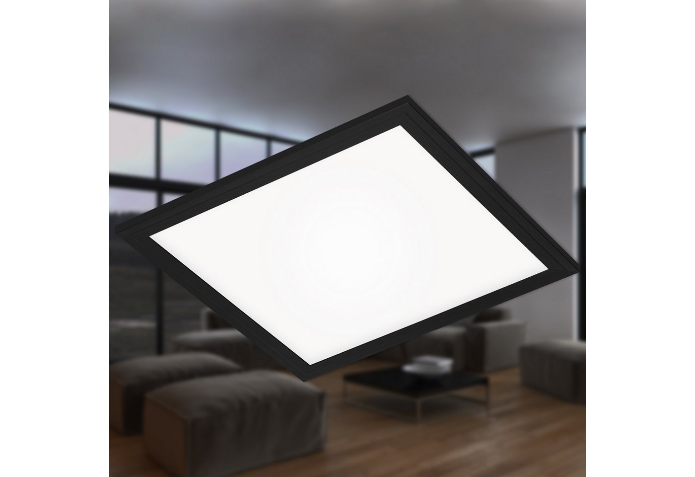 Briloner Leuchten LED Panel 7191-015, ultraflach, LED fest verbaut, Neutralweiß, Deckenlampe, 29,5x29,5x5,5cm, Schwarz, 12W, Wohnzimmer, Schlafzimmer von Briloner Leuchten