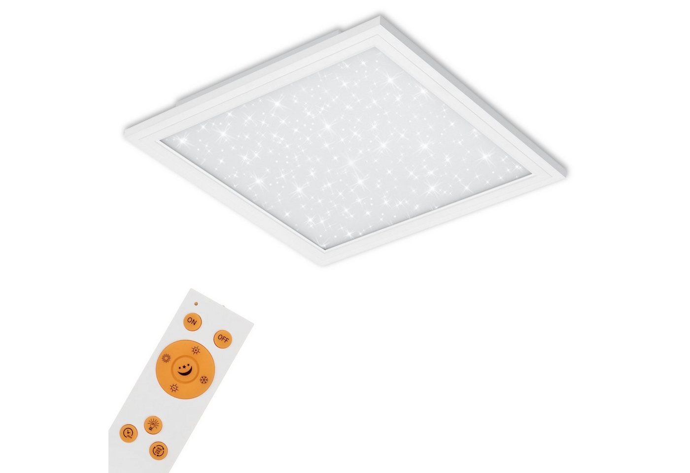 Briloner Leuchten LED Panel 7303-016, Sternenhimmel, CCT Farbtemperatursteuerung, Fernbedienung, dimmbar, ultraflach, LED fest verbaut, Kaltweiß, Neutralweiß, Tageslichtweiß, Warmweiß, Deckenlampe, 59,6x59,6x6cm, Weiß, 36W, Wohnzimmer, Schlafzimmer, Flur von Briloner Leuchten