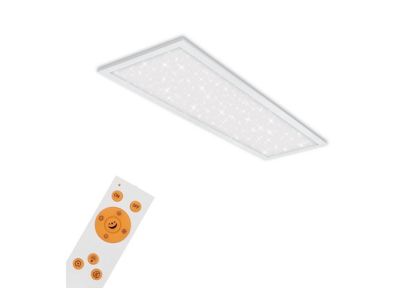 Briloner Leuchten LED Panel 7308-016, Sternenhimmel, CCT Farbtemperatursteuerung, Fernbedienung, dimmbar, ultraflach, Speicherfunktion, LED fest verbaut, Kaltweiß, Neutralweiß, Tageslichtweiß, Warmweiß, Deckenlampe, 100x25x6,5cm, Weiß, 24W, Wohnzimmer, Schlafzimmer, Küche von Briloner Leuchten