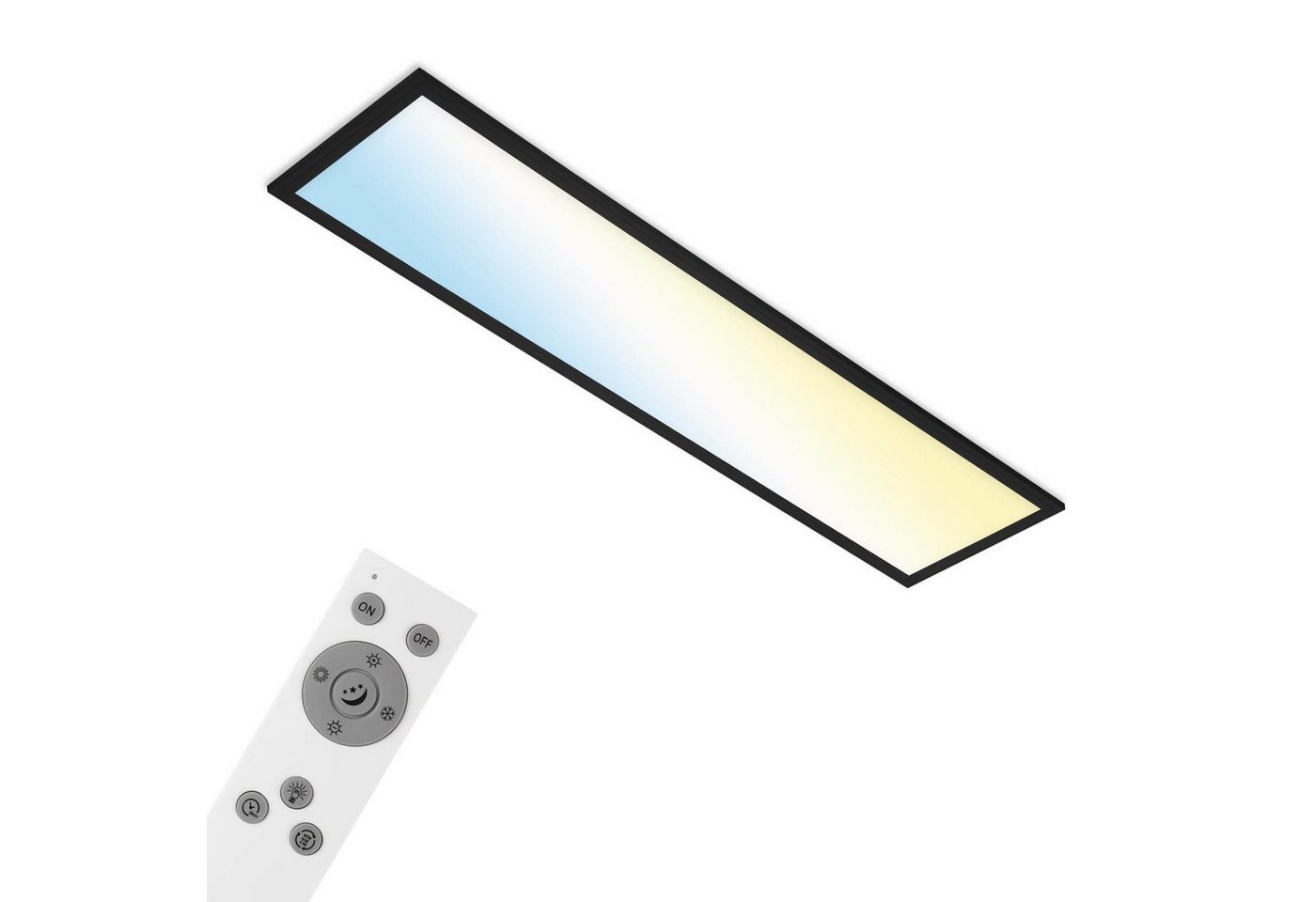 Briloner Leuchten LED Panel 7385-015, Wifi, Appsteuerung, Sprachsteuerung, Fernbedienung, dimmbar, ultraflach, Speicherfunktion, LED fest verbaut, Kaltweiß, Neutralweiß, Tageslichtweiß, Warmweiß, Smarte Deckenlampe, 100x25x6,6cm, Schwarz, 28W, Wohnzimmer, Flur von Briloner Leuchten