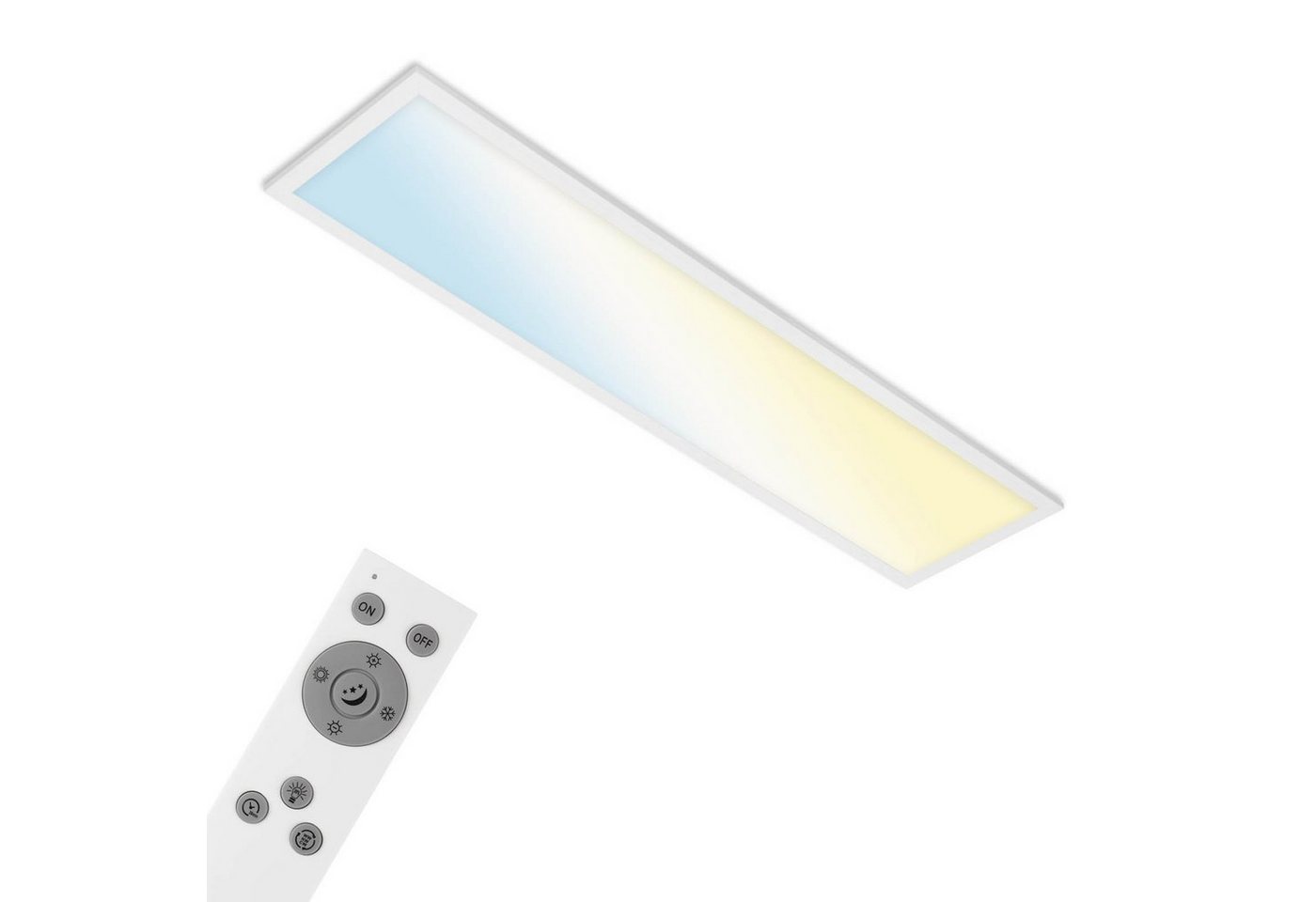 Briloner Leuchten LED Panel 7385-016, Wifi, Appsteuerung, Sprachsteuerung, Fernbedienung, dimmbar, ultraflach, Speicherfunktion, LED fest verbaut, Kaltweiß, Neutralweiß, Tageslichtweiß, Warmweiß, Smarte Deckenlampe, 100x25x6,6cm, Weiß, 28W, Wohnzimmer, Schlafzimmer von Briloner Leuchten