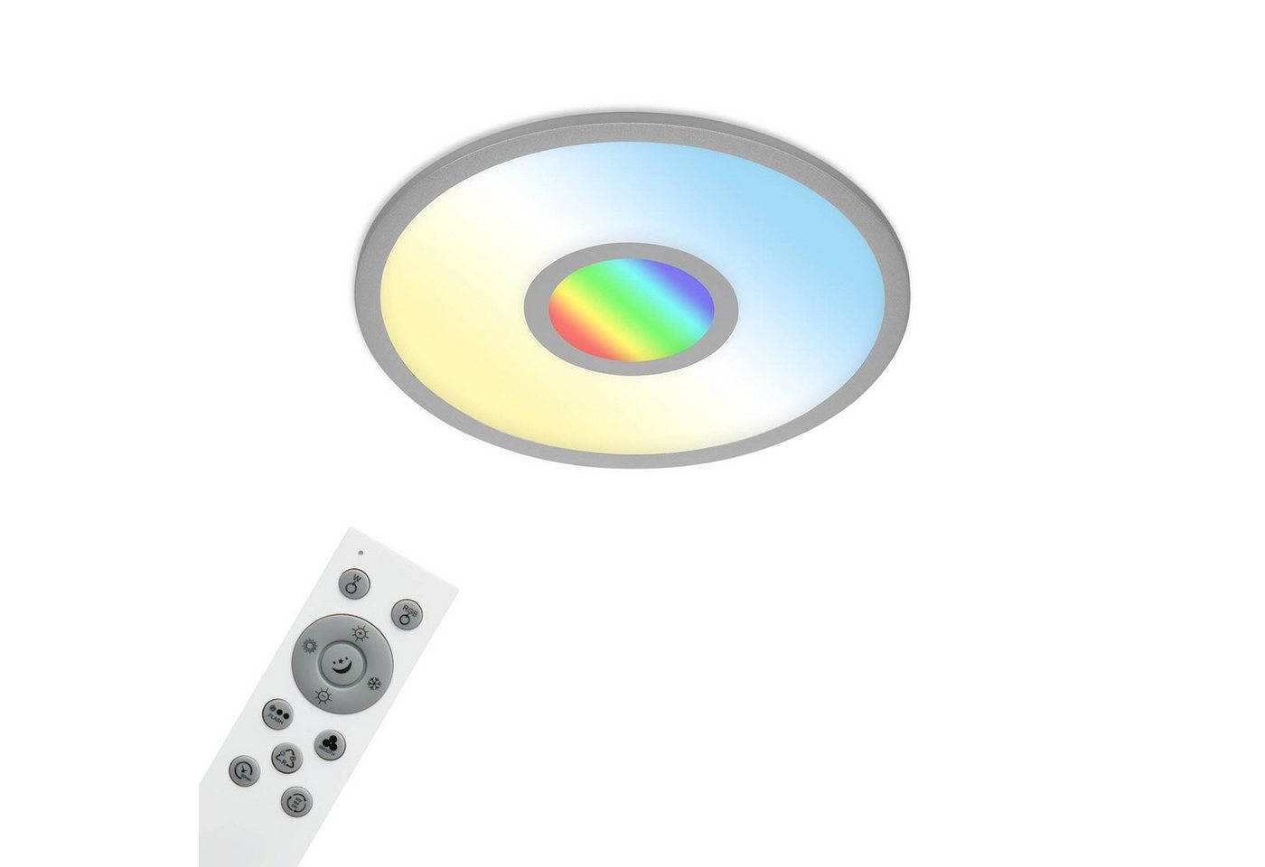 Briloner Leuchten LED Panel 7396-014, Wifi, Appsteuerung, Sprachsteuerung, Fernbedienung, dimmbar, Nachtlicht, Speicherfunktion, LED fest verbaut, Farbwechsler, Kaltweiß, Neutralweiß, Tageslichtweiß, Warmweiß, Smarte Deckenlampe, 45x6cm, Silber, 24W, Wohnzimmer, Schlafzimmer von Briloner Leuchten