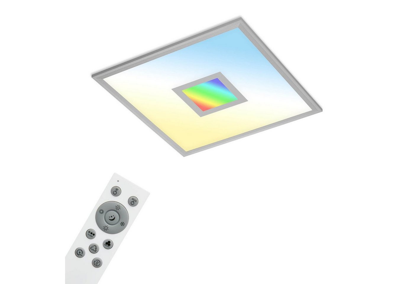 Briloner Leuchten LED Panel 7397-014, Wifi, Appsteuerung, Sprachsteuerung, Fernbedienung, dimmbar, Nachtlicht, Speicherfunktion, LED fest verbaut, Farbwechsler, Kaltweiß, Neutralweiß, Tageslichtweiß, Warmweiß, Smarte Deckenlampe, 44,5x44,5x6cm, Silber, 24W, Wohnzimmer, Flur von Briloner Leuchten