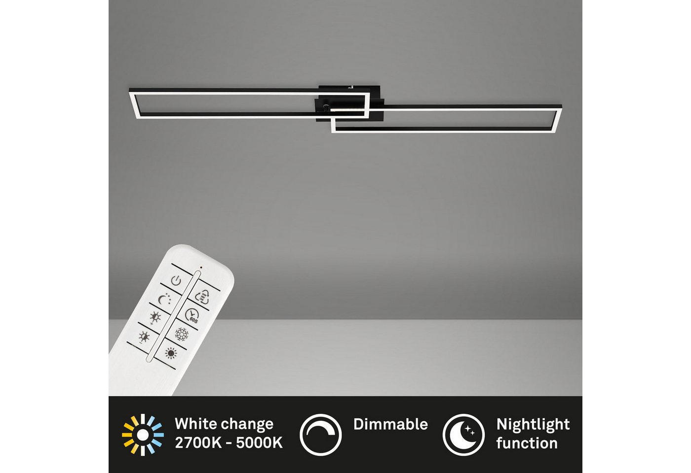 Briloner Leuchten Deckenleuchte LED Deckenlampe CCT stufenlos dimmbar Fernbedienung, LED fest integriert, 2700K - Extra - Warmweiß, CCT, stufenlos dimmbar, Fernbedienung, Nacht-/Timerfunktion Briloner Leuchten Deckenleuchte LED Deckenlampe CCT stufenlos dimmbar Fernbedienung, LED fest integriert, 2700K - Extra - Warmweiß, CCT, stufenlos dimmbar, Fernbedienung, Nacht-/Timerfunktion von Briloner Leuchten