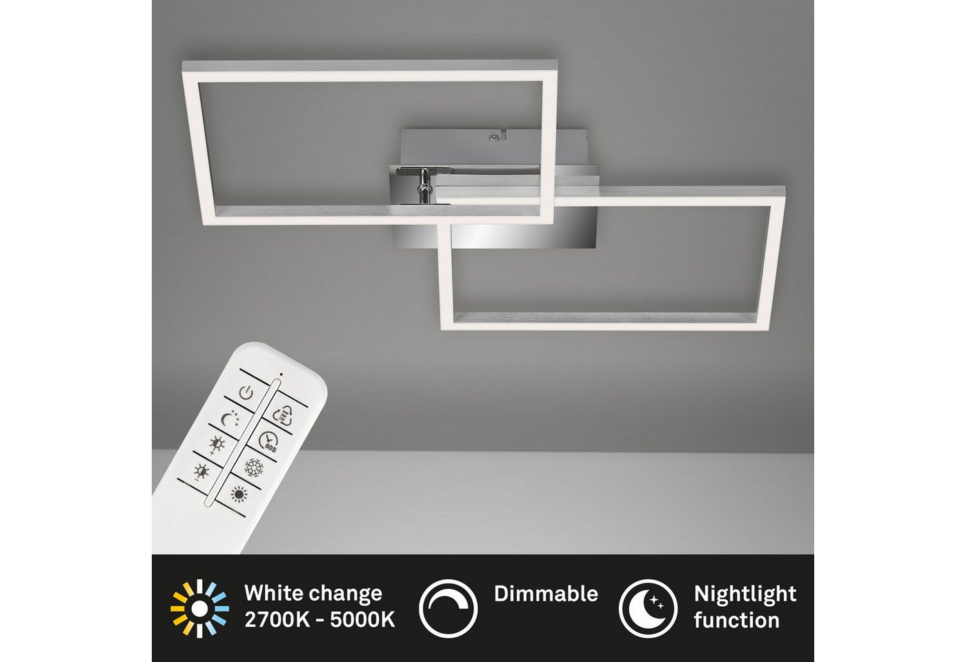 Briloner Leuchten Deckenleuchte LED Deckenlampe CCT stufenlos dimmbar Fernbedienung, LED fest integriert, 2700K - Extra - Warmweiß, CCT, stufenlos dimmbar, Fernbedienung, Nacht-/Timerfunktion von Briloner Leuchten