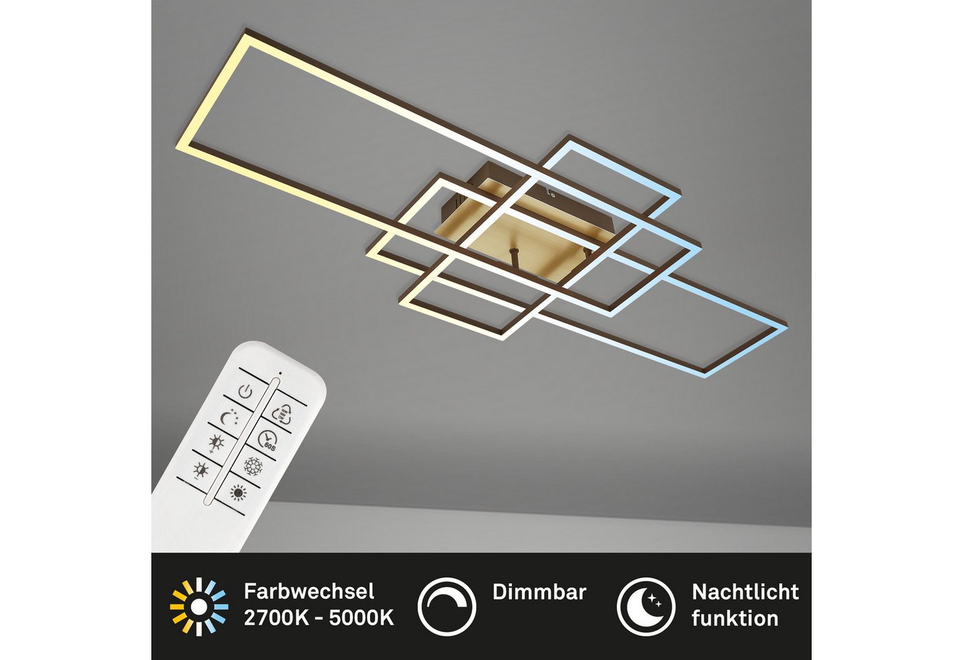 Briloner Leuchten Deckenleuchte LED Deckenlampe CCT stufenlos dimmbar Fernbedienung, LED fest integriert, 2700K - Extra - Warmweiß, CCT, stufenlos dimmbar, Fernbedienung, Nacht-/Timerfunktion Briloner Leuchten Deckenleuchte LED Deckenlampe CCT stufenlos dimmbar Fernbedienung, LED fest integriert, 2700K - Extra - Warmweiß, CCT, stufenlos dimmbar, Fernbedienung, Nacht-/Timerfunktion von Briloner Leuchten