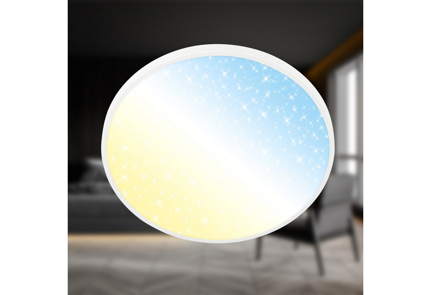 Briloner Leuchten Deckenleuchte LED Deckenlampe Rund Panel Sternenhimmel dimmbar, LED fest integriert, inkl. Fernbedienung 38cm Nickel-matt/Weiß Wohnzimmer Schlafzimmer Briloner Leuchten Deckenleuchte LED Deckenlampe Rund Panel Sternenhimmel dimmbar, LED fest integriert, inkl. Fernbedienung 38cm Nickel-matt/Weiß Wohnzimmer Schlafzimmer von Briloner Leuchten