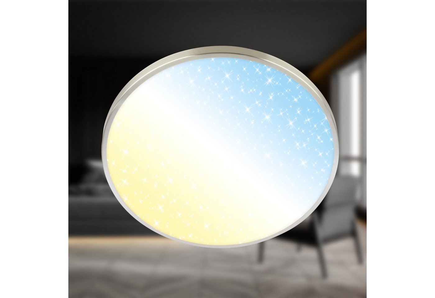 Briloner Leuchten Deckenleuchte LED Deckenlampe Rund Panel Sternenhimmel dimmbar, LED fest integriert, inkl. Fernbedienung 38cm Nickel-matt/Weiß Wohnzimmer Schlafzimmer Briloner Leuchten Deckenleuchte LED Deckenlampe Rund Panel Sternenhimmel dimmbar, LED fest integriert, inkl. Fernbedienung 38cm Nickel-matt/Weiß Wohnzimmer Schlafzimmer von Briloner Leuchten